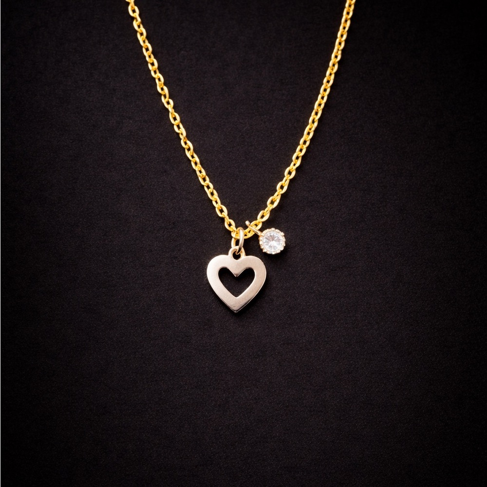 Gold Heart Pendant Necklace with Cubic Zirconia Charm